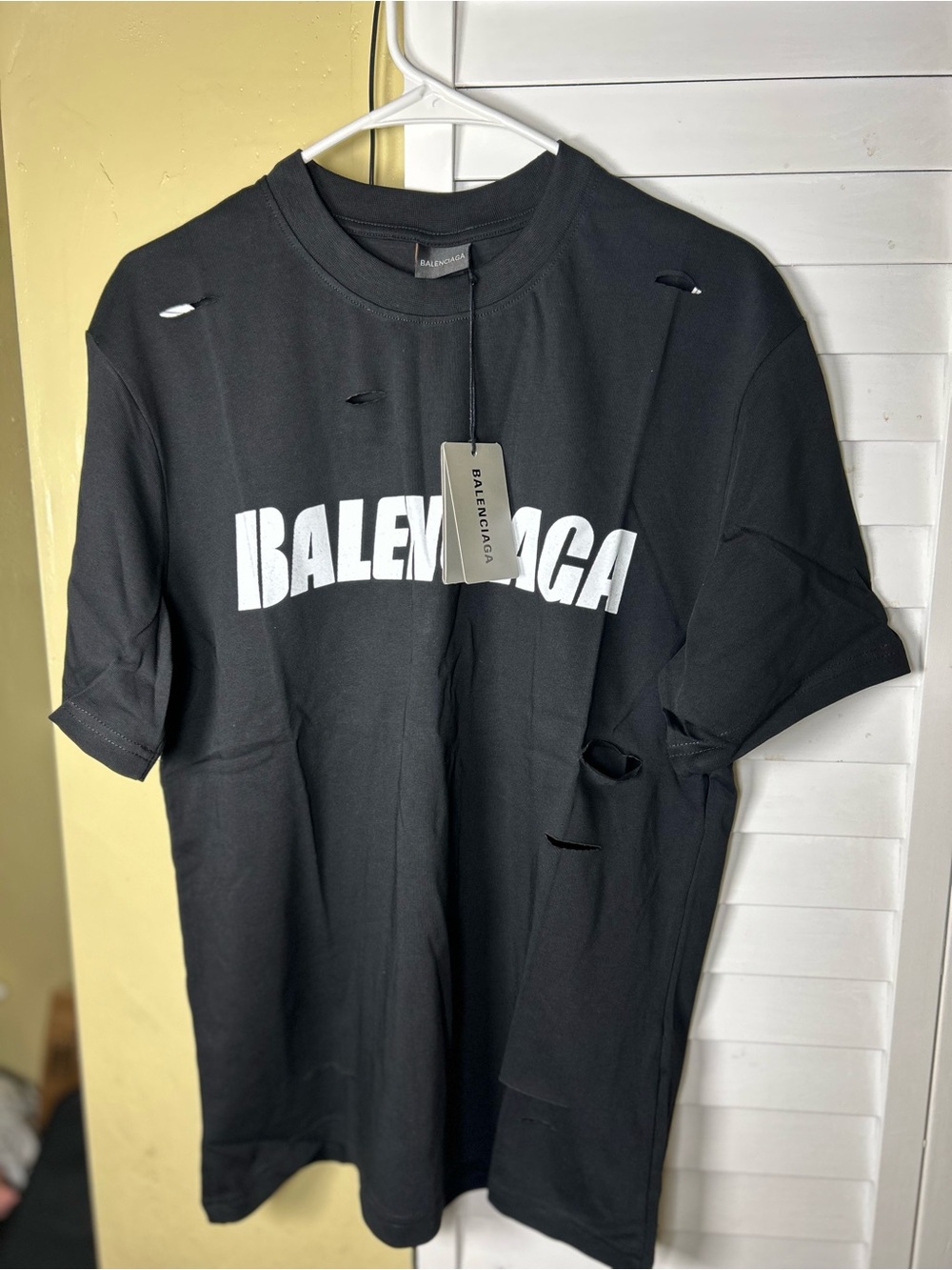 Balenciaga Dark Green Distressed Logo Crewneck T-Shirt